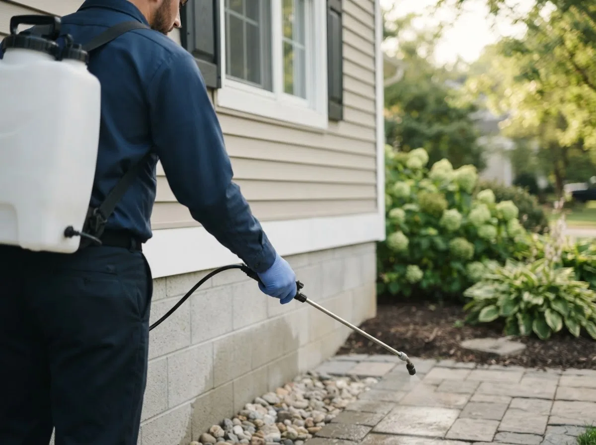 Pest control technician inspecting a home in Dutchtown, MO